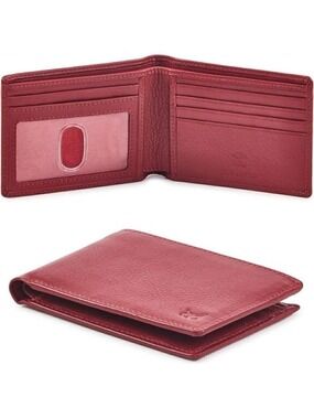 Real Leather Men's Bi fold Wallet RFID Blocking Slim Carry Bag Pocket Thin RED